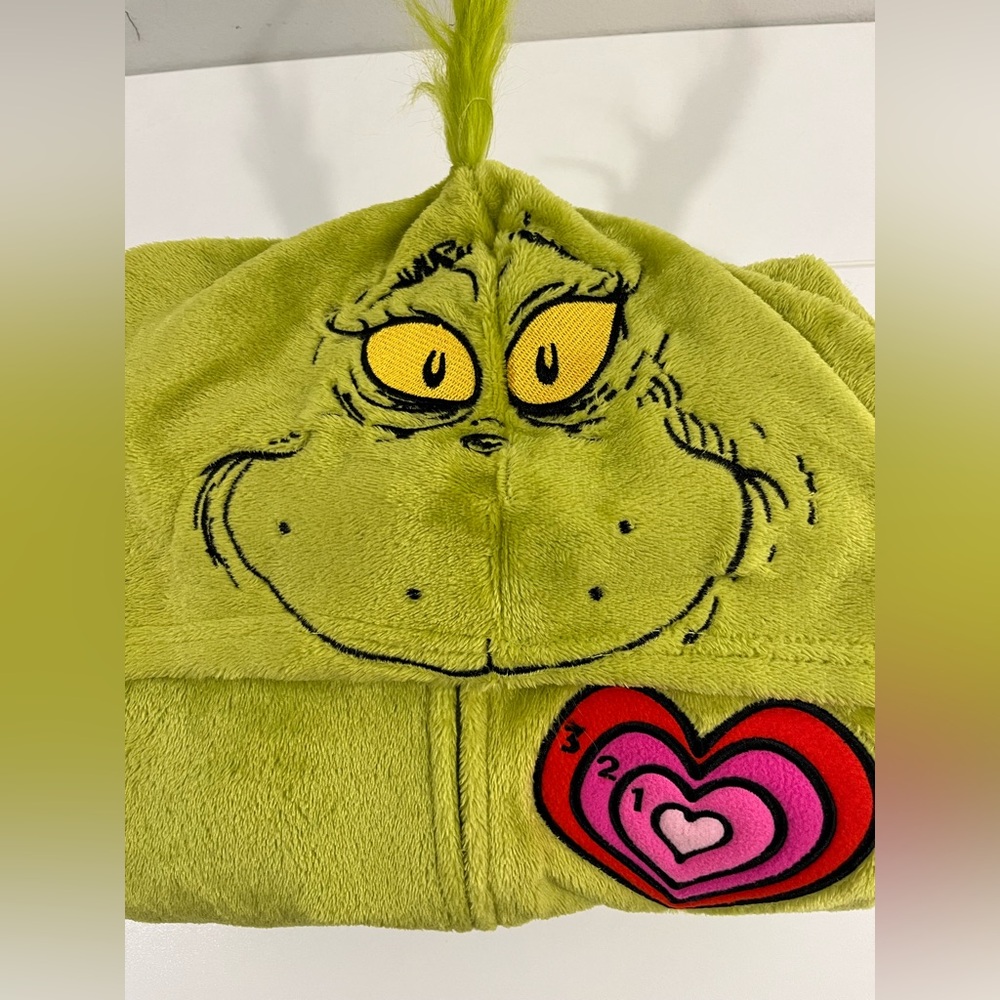 NWT, Grinch Onesie Fuzzy Plush Holiday Costume Hooded, Pajamas PJs, Small